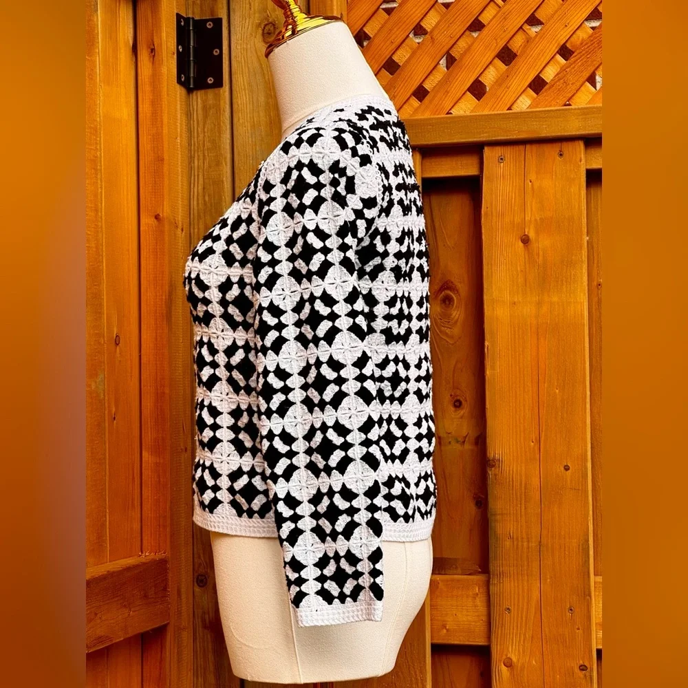 🆕 FARM Rio 🧿 NWT Patch Crochet Black & White Monochrome Button Up Jacket, Sz S - Picture 9 of 16